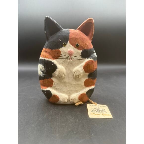 Vintage Hand-Painted Wooden Black & Brown Cat Figurine – 6.5” T x 4” W - Picture 1 of 10